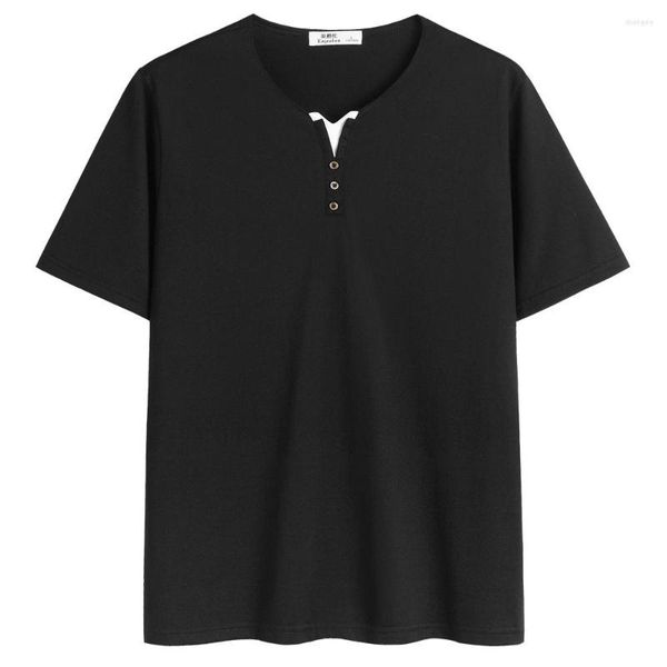 

t-shirts men's t shirts enjeolon shirt men summer short sleeved v-neck cotton button solid casual fashion male tee plus size 3xl t8835c, White;black