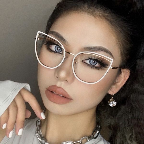 

cat eye frame glasses metal decoration mirror leg frame anti-blue light prescription mirror women glasses cute spice girl glasses, Silver