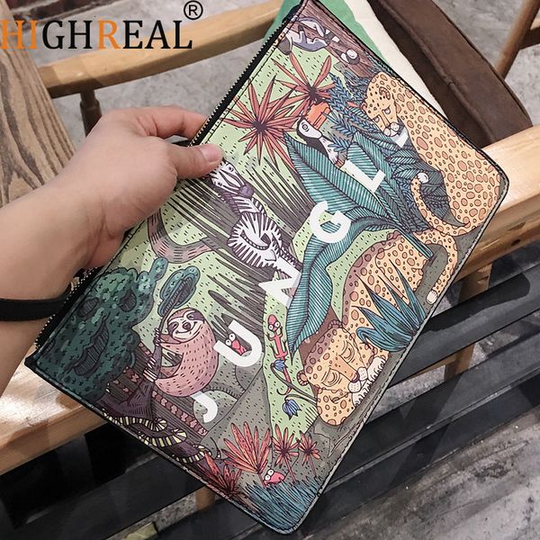 

evening bags fashion plants print clutch for women personality leather contrast color street lady wrist bag couple casual ipad 230320