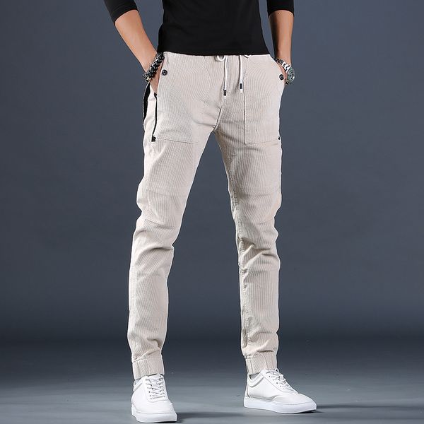 

men's pants autumn corduroy pants men fashion casual joggers trousers 230320, Black