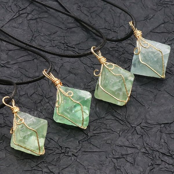 

natural fluorite stone pendant faceted rhombus cube crystals gemstone charms for jewelry making diy necklaces women gift, Silver