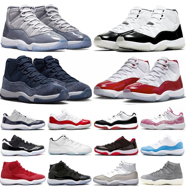 

11s 11 men basketball shoes 11s cherry bred anniversary jubilee dmp closing ceremony infrared grey cap and gown midnight navy suede women tr