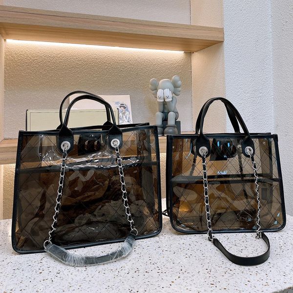 

fashion designer jelly bags classic flower beach tote bag luxury large capacity high bag celebrity party transparent package beige versatile