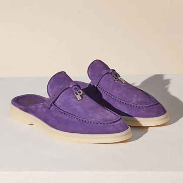 

slippers spring baotou half slipper suede fringe lock loafers a soft soled womens shoes 230320, Black