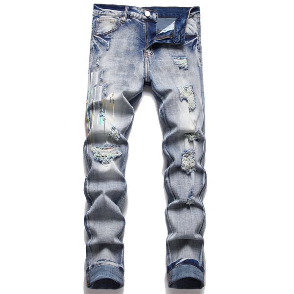 

mens jeans designer jeans for mens letter star embroidery patchwork ripped trend brand motorcycle pant skinny fashion elastic slim fit pants, Blue