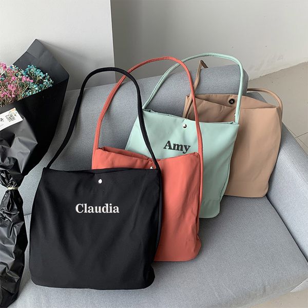 

evening bags personalized embroidery nylon tote shoulder candy colors minimalism high capacity lightweight and waterproof storag 230320