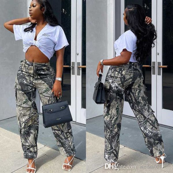 

womens designer clothing 2023 summer cotton pants new camouflage loose casual zipper pocket trousers, Black;white