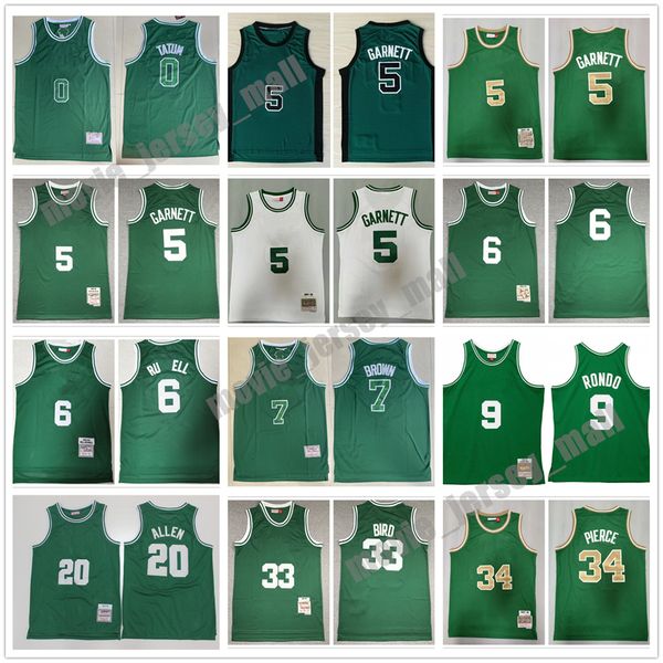 

tatum retro basketball jerseys 5 kevin 0 jayson garnett rondo paul green pierce bill 20 ray russell allen larry 33 bird stitched jersey, Black;red
