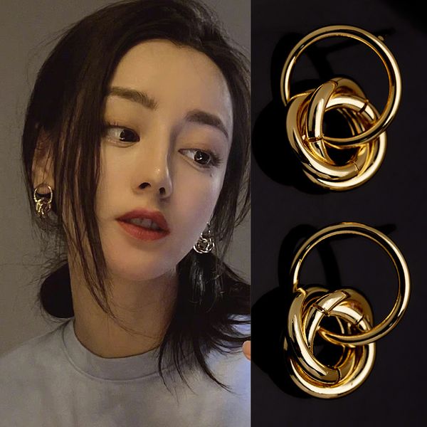 

geometric simple open circle stud earrings women vintage jewelry stainless steel midi round pendientes bijoux femme, Golden;silver