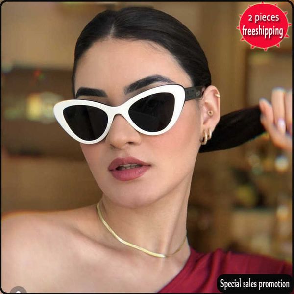 

brand design vintage sunglasses women p's 2023 new sunglass women's net red same personalized cat eye plate sunglass spr13xf uv400, White;black