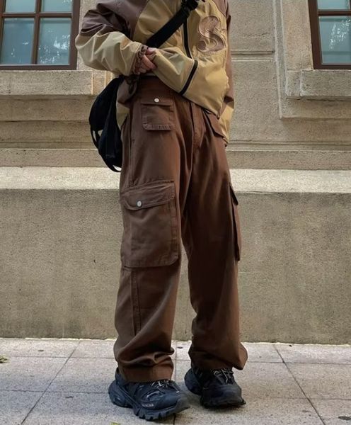 

men's pants r1dge high street overalls for men and women summer fashion brand large pocket straight loose wide leg casual jogger 230320, Black