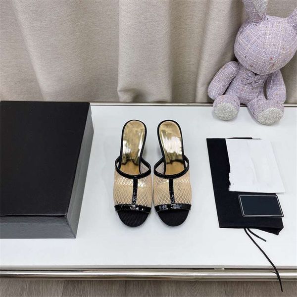 

summer popular women sandals 2023 channel luxury brand business dress wedding party leather high heels casual flat slippers 08-026, Black