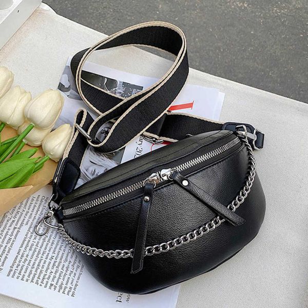 

women casual chest bags wide strap waist metal chain single shoulder vacation crossbody female satchel 220616