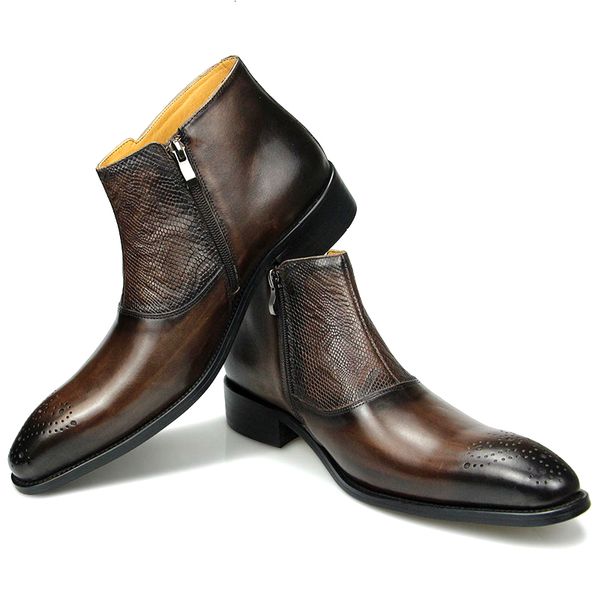 

boots mens ankle leathe shoes zipper luxury safety formal fashion designer big size 39 to black coffee cowhide 230320