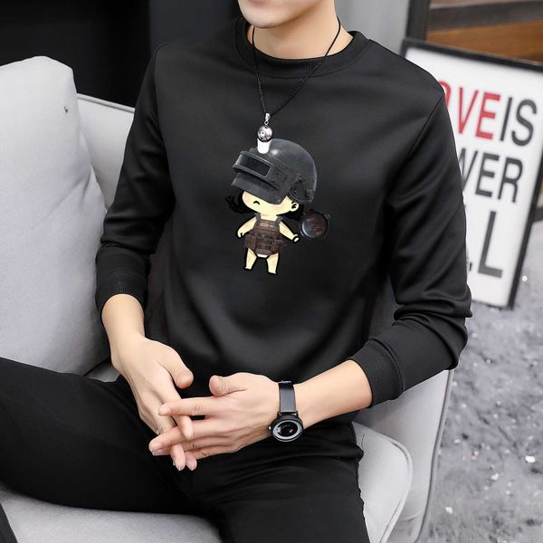 

men's hoodies spring and autumn new sweater men's ins loose casual cartoon print long sleeve bottom, Black