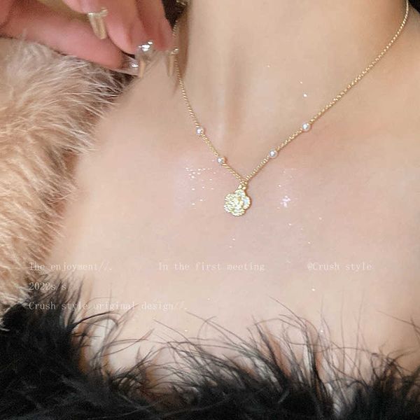 

pendant necklaces strands strings xiaoxiangshan camellia pearl necklace women's fashion light luxury small design collar chain advanced, Silver