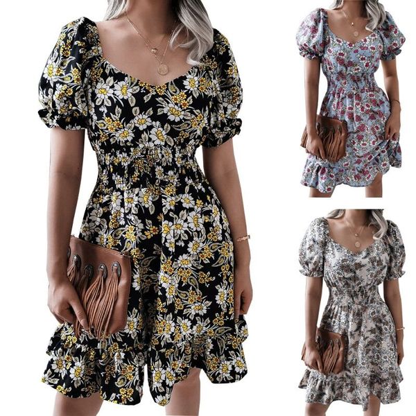 

oversized women's new print casual ruffle dress, Black;gray
