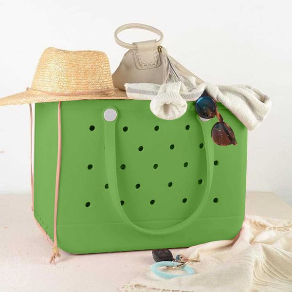 

summer eva beach bags women basket bags silicon tote bag with holes breathable pouch shopping bags storage 38/48cm 230320