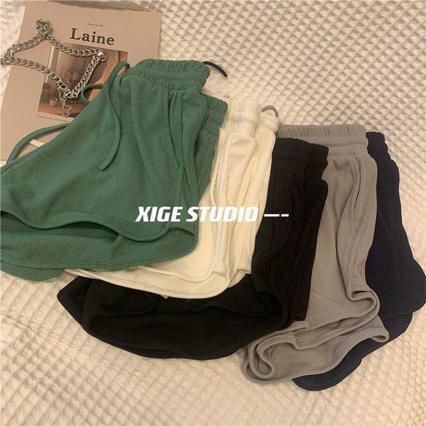 

women's shorts summer slim sports shorts women's versatile elastic drawstring high waist a-shaped leg length fitness beach pants, White;black