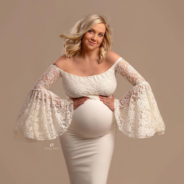 

maternity dresse pregnant for pography po shoot summer lace maxi pregnancy clothes 230320, White