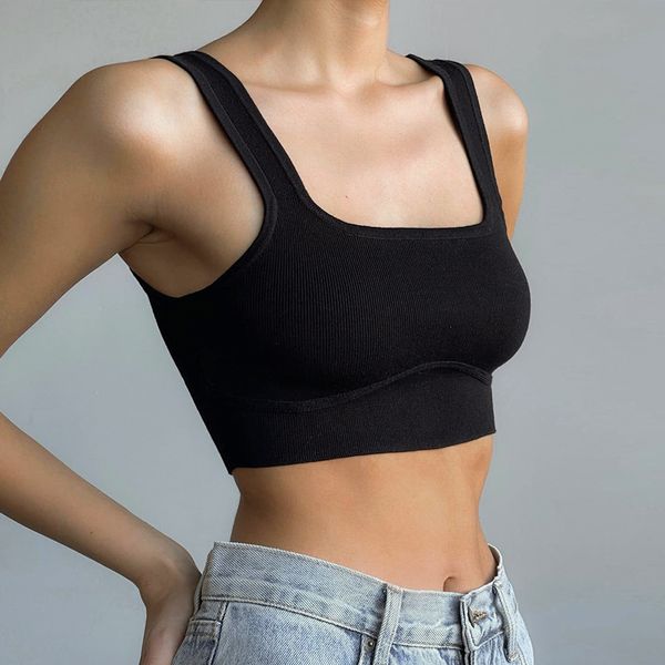 

women's tanks basic fitted crop for woman summer clothes black white ribbed tank backless