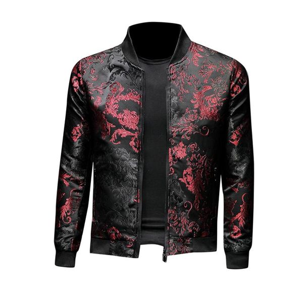 

fashion men039s floral jackets embroidery flower stylish bomber jacket men zipper pocket outerwear coat male slim fit veste mal6863009, Black;brown