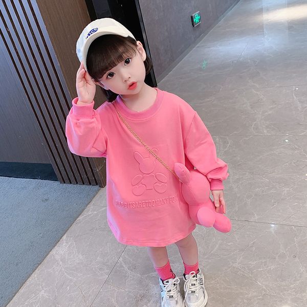 

girl's dresses girls' rabbit bag sweater dress autumn children's korean version girls long sleeve t-shirt dress kids dress 23, Red;yellow