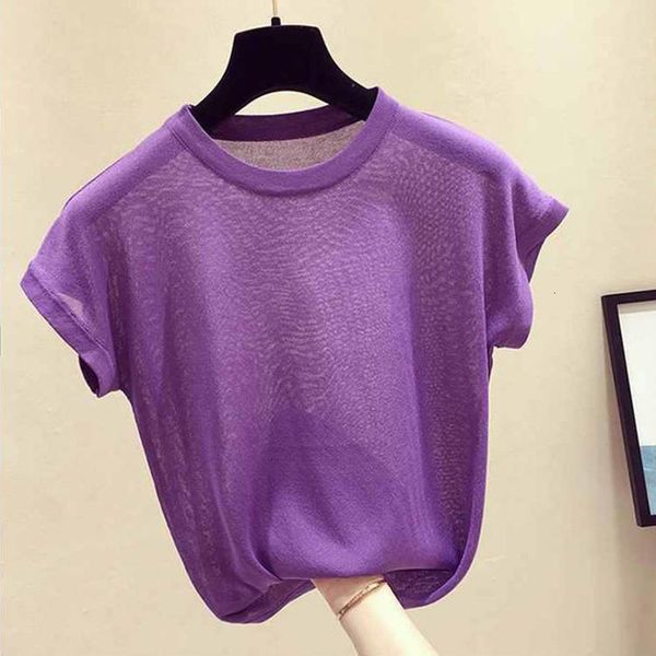 

women's t-shirt korean ice silk knitted thin t shirt women short sleeve loose tee shirt femme solid basic o-neck summer 230320, White