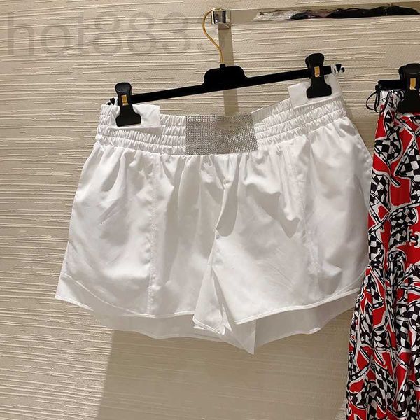 

women's shorts designer white elastic high waist with diamond wide leg 23 early spring new casual temperament a-line pants m9ly, White;black