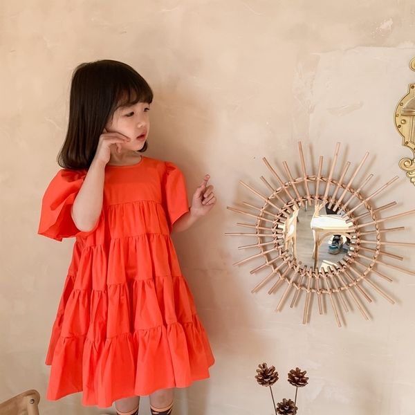 

girl's dresses short sleeve girls dress sweet princess vestidos splicing layering summer dress fashion kids outfit loose children', Red;yellow