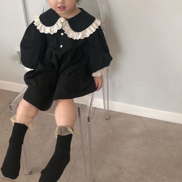 

girl's dresses spring kids dresses for girls lacework patchwork korean style cute girls long sleeve turn-down collar party princess dre, Red;yellow
