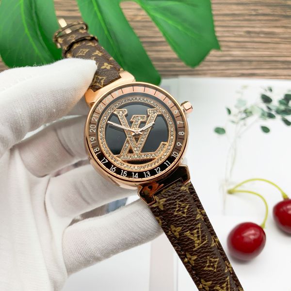

Dupe Louis Vuitton Watch Womens Fashion Luxury Brand Classic Letter Design LV Logo Women Wristwatch Copy