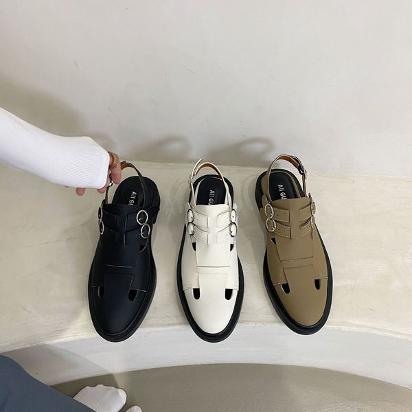 

sandals female sandal shoes closed toe clogs with heel summer buckle strap girls fashion thick beige block gladiator low comfort 230320, Black