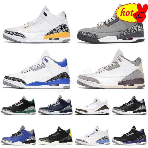 

2022 mens basketball shoes jumpman 3s pine green racer blue cool grey georgetown medium royal cement throw line red 3 men trainers, Black