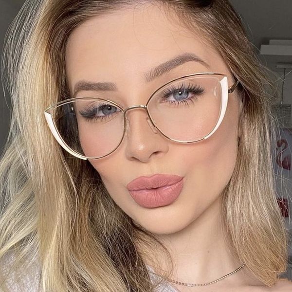 

cat eye frame glasses metal decoration mirror leg frame anti-blue light prescription mirror women glasses spice girl glasses, Silver