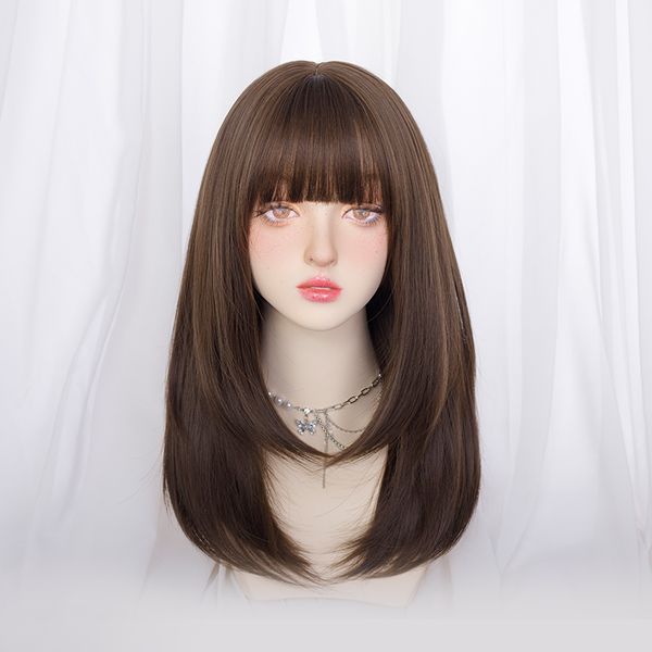 

high temperature synthetic chemical fiber wig fashion lolita daily role play activities 20 inch female hair, Black