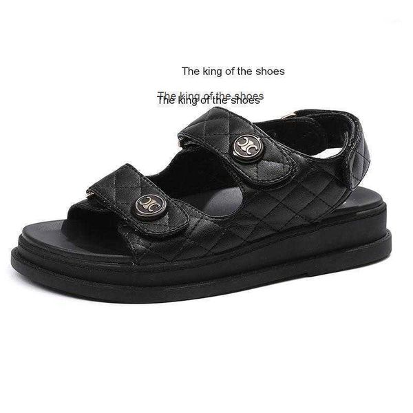 

dress shoes 2021 women's pu leather sandals female summer black white thick diamond bottom beach sports joker flats ins rome platform