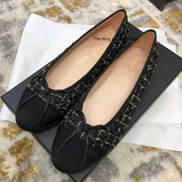 

casual brand c small fragrant single women's 2022 new spring round head shallow low heel flat slip on ballet shoes, Black