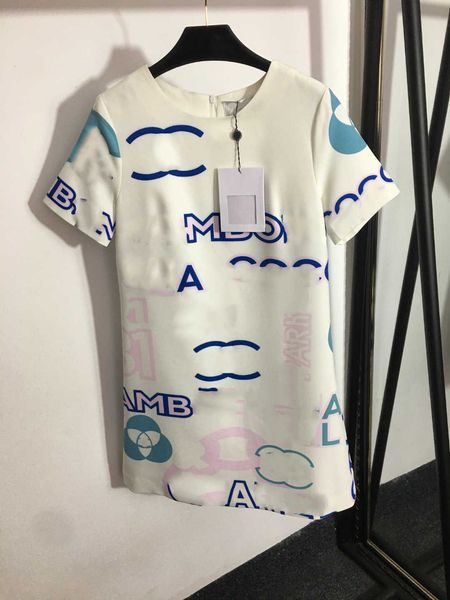 

23ss women brand designer dress small fragrance alphabet print round neck short-sleeved dress womens clothing, Black;gray