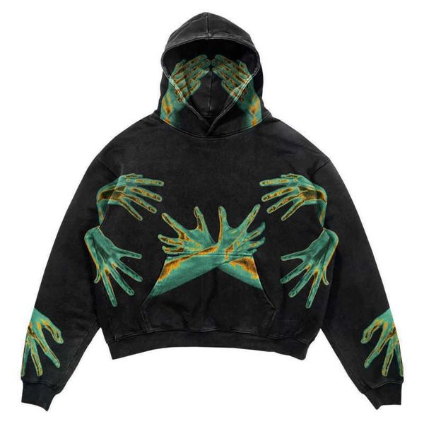 

hip hop hooded sweater men women sweatshirt y2k designer hoodie punk style hoodies flame printing coat rock oversize hoody vintage colthing, Black