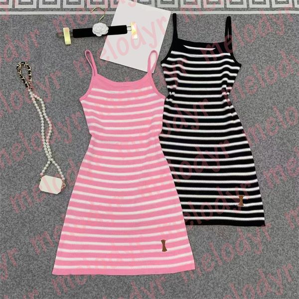 

women stripe dress summer sling knitted dresses street trendy slim a line skirts casual dress, Black