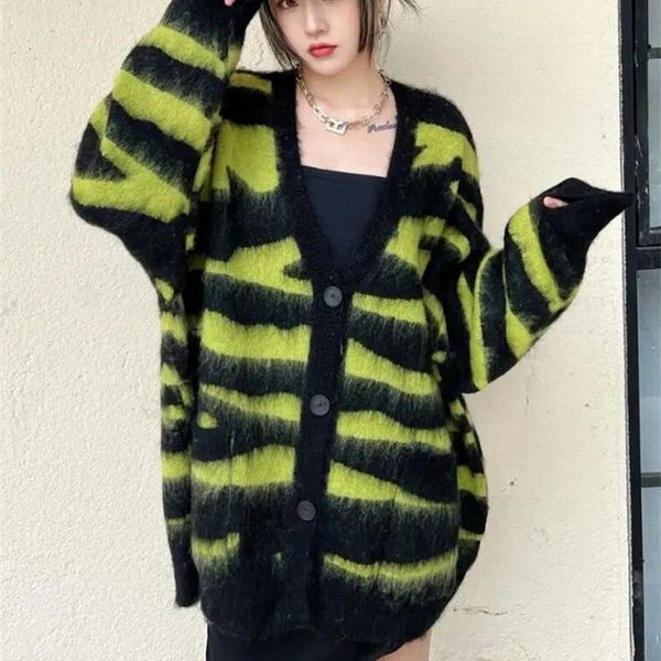 

women's knits tees 2023 women green leopard mohair cardigan autumn mink fur knitting vneckjacket 230317, White