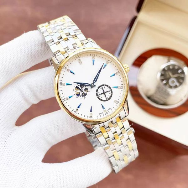 

2023 men's luxury mechanical watch business leisure four pin cross secondhand multifunctional waterproof steel band watches, Slivery;brown