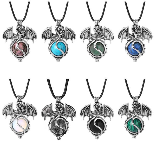 

vintage design jewelry leather rope chain gemstone crystal dragon pendant necklace, Silver