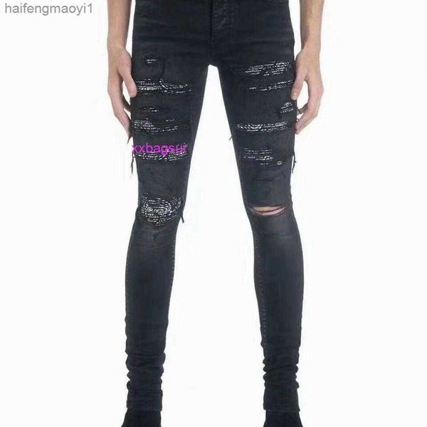 

super amirs amiris designer jeans for mens black cashew flower big hole jeans boys ins fire high street trend elastic slim fit pants cy0d, Blue