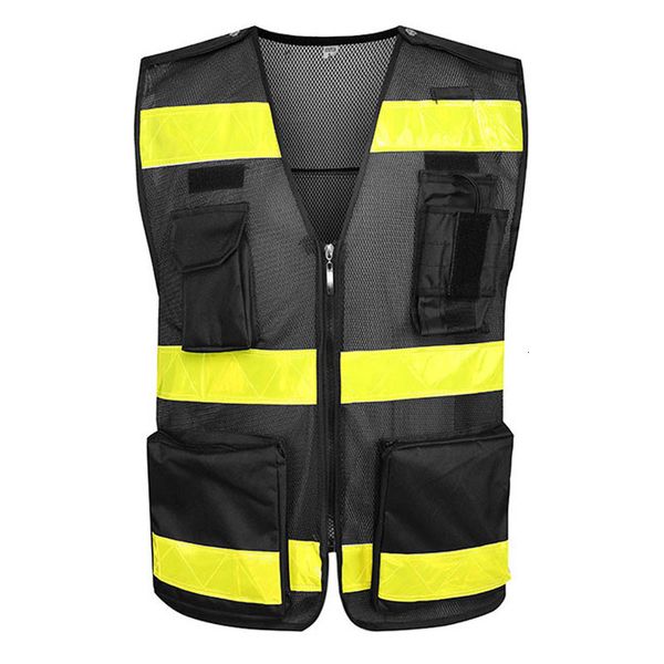 

men's vests size s4xl reflective high visibility cycling with multi pockets safety for security guard 230320, Black;white