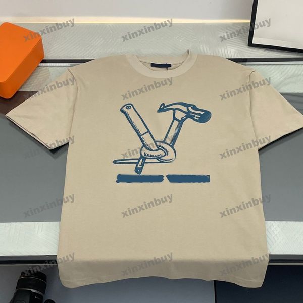 

xinxinbuy men designer tee t shirt 23ss paris multiple tools letter embroidery short sleeve cotton women black white khaki xs-xl, Black;brown