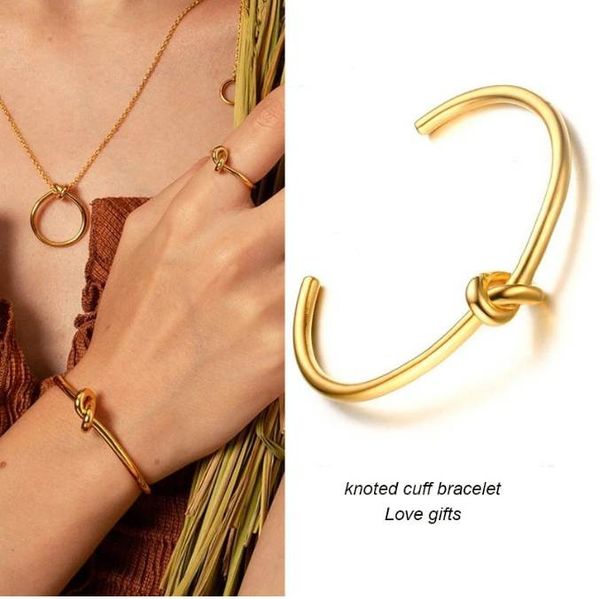 

fashion cuff bangle for women round circular open knot cuff bangle bracelets women elegant goldcolor jewelry noeud armband pulseiras, White