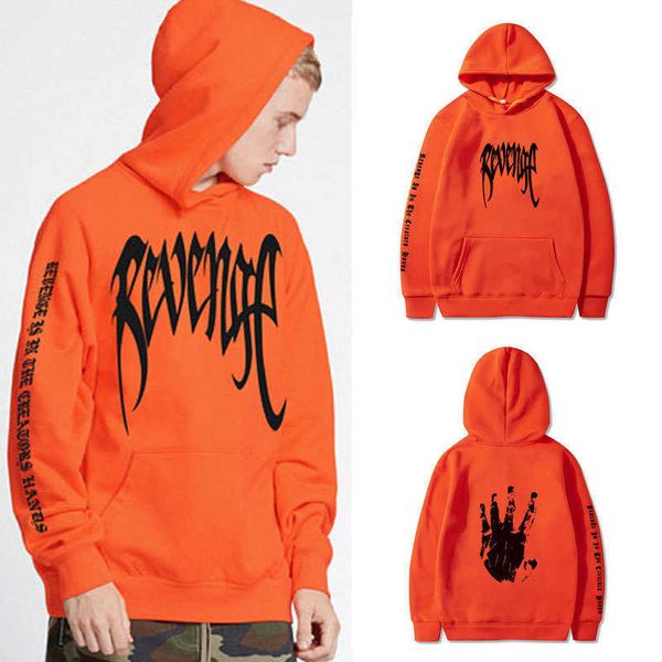 

men's hoodies bulky revenge print pullover hooded men's sweater, Black