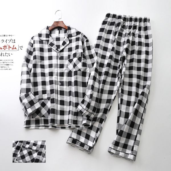 

men's sleepwear spring / winter men and women pajamas long sleeved trousers cotton plaid home clothes plus size 2 piece couple snight p, Black;brown